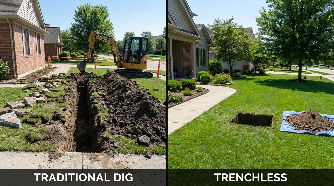 Trenchless sewer repair with minimal yard damage versus traditional excavation in Adelanto, CA